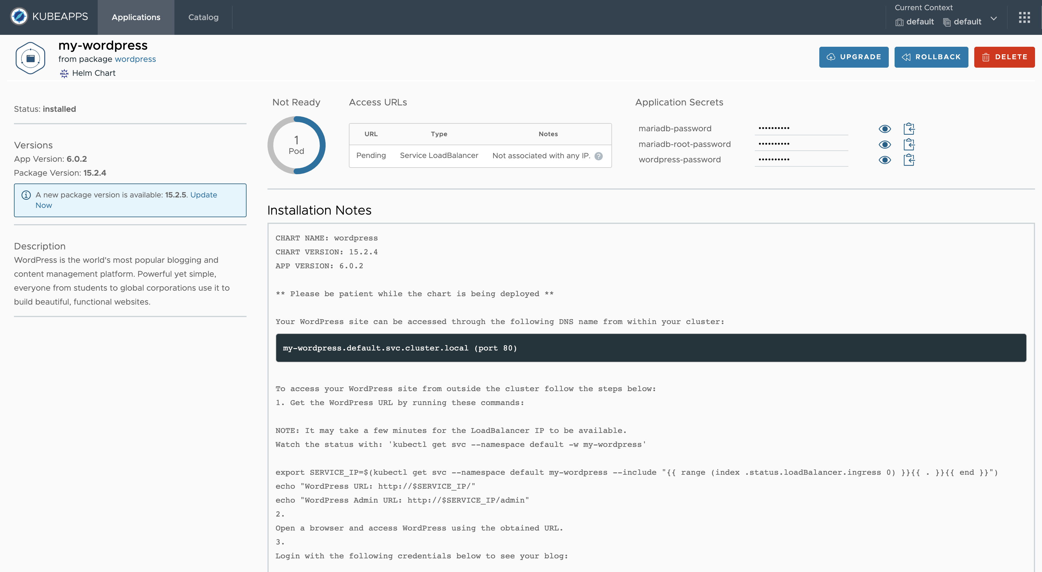 Deploy application progress 1 pod